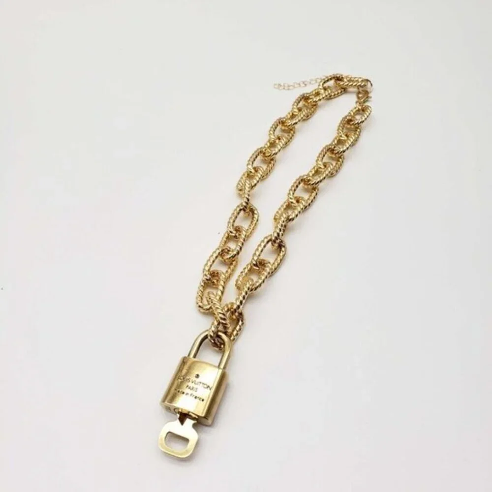 Authentic Louis Vuitton Lock and Key Gold Color with Gold Plated Chain Necklace - Picture 7 of 10